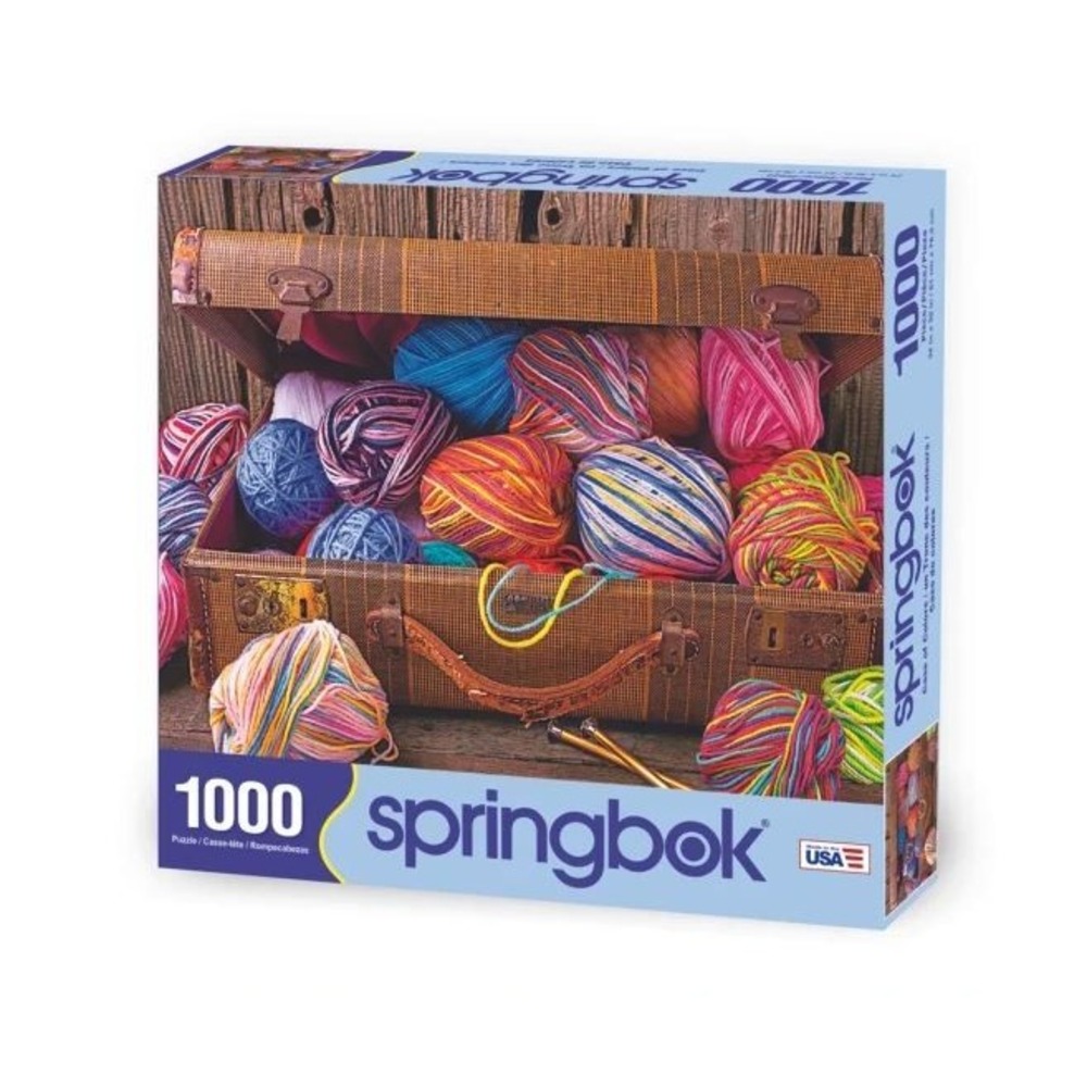 NEW Springbok 1000 piece jigsaw puzzle of a basket of yarn Case of Color Rainbow